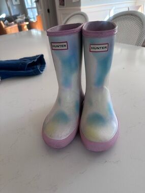 Hunter Kids Rainbow Rain Boots with Pink Trim